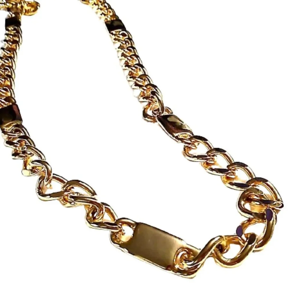 Men's EXP Made in Korea Gold Tone Chain & Bar Necklace Very Heavy NWOT